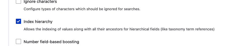 "Index hierarchy" checkbox selected