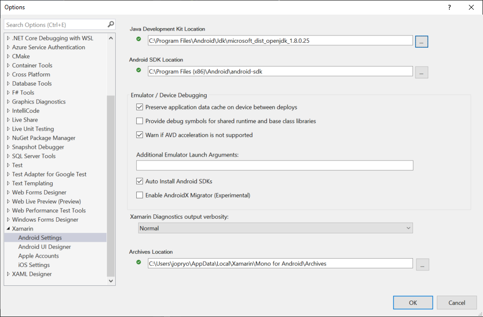 Visual Studio 2019 Options Dialog