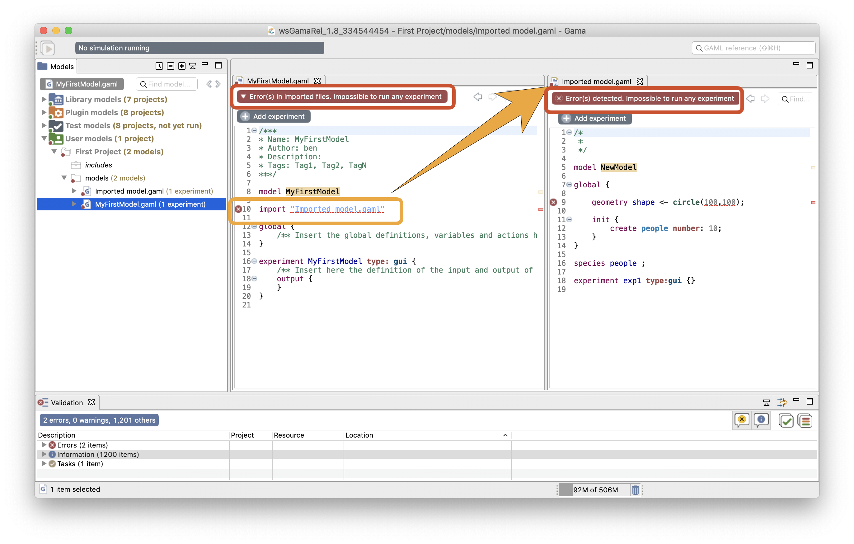 A model without error, can refuse to compile when they are errors in imported models.